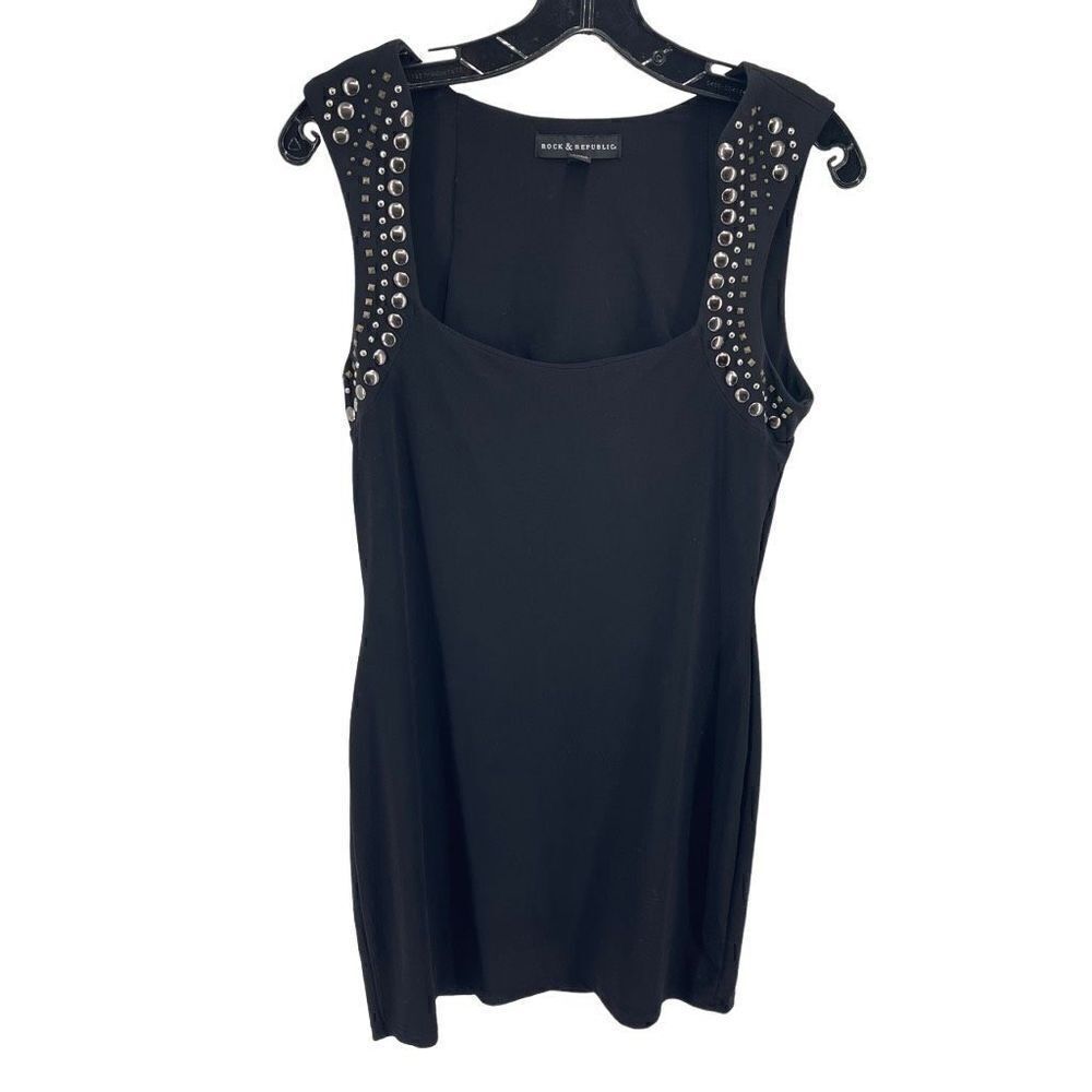 Rock & Republic Womens Sheath Dress Studded Sleeveless Mini Stretch Black Medium